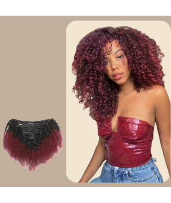 Afro Curly Ombre Marrón Oscuro Clip-In Extensiones Kit 99J 120 gr en ligne