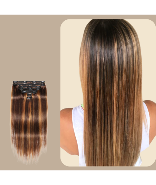 Kit de extensiones con clip rubio recto castaño medio 120 gr Comparez plus de prix