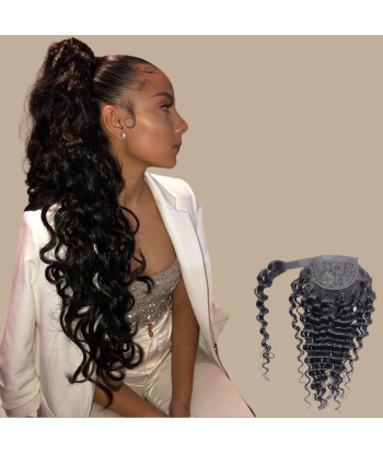 Pferdeschwanz Ponytail Dunkelbraun Zauberband Remy Hair Deep Wave Faites des économies