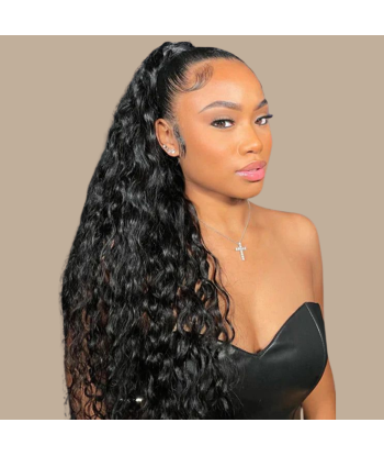 Pferdeschwanz Ponytail Dunkelbraun Zauberband Remy Hair Water Wave de pas cher