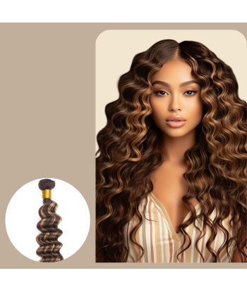 Haarglättung Jungfernhaar Human Hair Deep Wave 7A Kastanie Méché Blond P4/27 100 Gr pas cher 