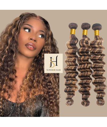 Haarglättung Jungfernhaar Human Hair Deep Wave 7A Kastanie Méché Blond P4/27 100 Gr pas cher 