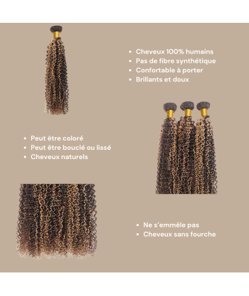 Haarglättung Jungfernhaar Human Hair Kinky Curly 7A Kastanie Méché Blond P4/27 100 Gr Les magasins à Paris