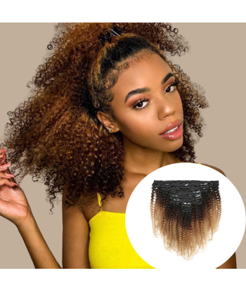 Kit de extensões Afro Curly Ombre Castanho Chocolate Louro com clipes 120 gr Comment ça marche