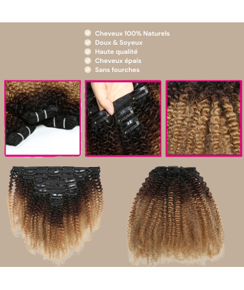 Kit de extensões Afro Curly Ombre Castanho Chocolate Louro com clipes 120 gr Comment ça marche