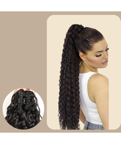 Rabo de cavalo castanho-escuro natural com mola para cabelo Remy Deep Wave en ligne