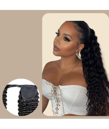 Rabo de cavalo castanho escuro Magic Ribbon Cabelo Remy Deep Wave À commander