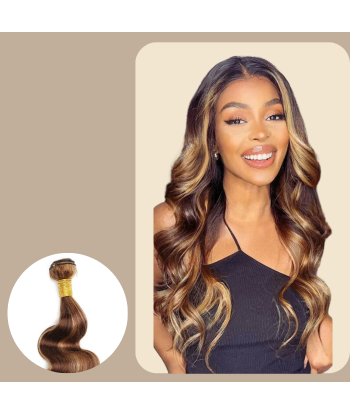 Tissage Vierge Human Hair Body Wave 7A Chatain Méché Blond P4/27 100 Gr Fin de série