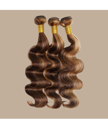 Tissage Vierge Human Hair Body Wave 7A Chatain Méché Blond P4/27 100 Gr Fin de série