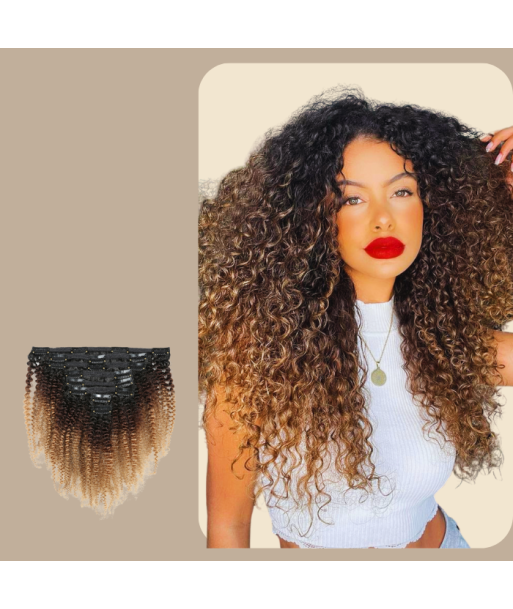 Kit de extensões Afro Curly Ombre Castanho Chocolate Louro com clipes 120 gr de la marque