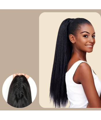 Rabo-de-cavalo castanho-escuro natural com mola para cabelo Yaki liso JUSQU'A -70%! 