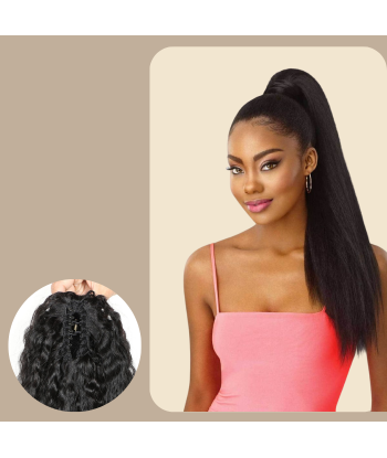 Rabo de cavalo castanho-escuro natural com mola para cabelo liso crespo offre 