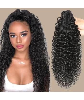 Pferdeschwanz Ponytail Dunkelbraun mit Pinzette Natur Remy Hair Kinky Curly de pas cher