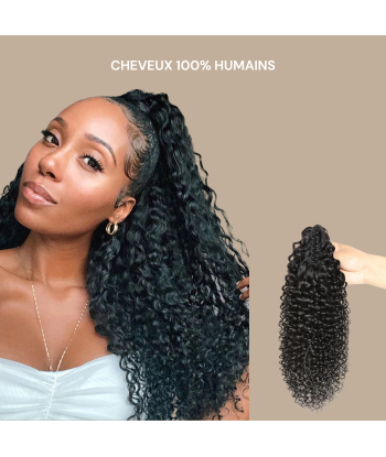 Pferdeschwanz Ponytail Dunkelbraun mit Pinzette Natur Remy Hair Kinky Curly de pas cher