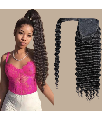 Pferdeschwanz Ponytail Dunkelbraun Zauberband Remy Hair Deep Wave solde