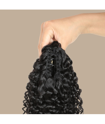 Pferdeschwanz Ponytail Dunkelbraun mit Pinzette Natur Remy Hair Kinky Curly de pas cher