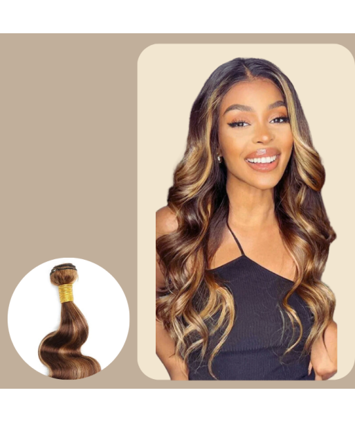 Tissage Vierge Human Hair Body Wave 7A Chatain Méché Blond P4/27 100 Gr destockage