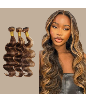 Tissage Vierge Human Hair Body Wave 7A Chatain Méché Blond P4/27 100 Gr destockage