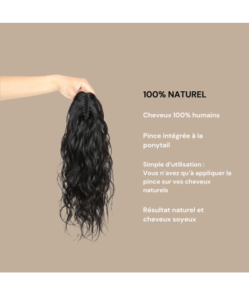 Rabo de cavalo castanho-escuro natural com mola para cabelo natural com ondulação Fin de série