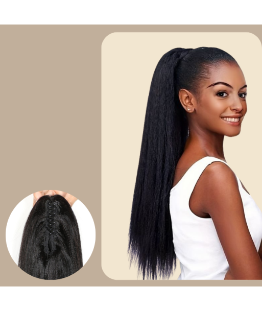 Rabo-de-cavalo castanho-escuro natural com mola para cabelo Yaki liso JUSQU'A -70%! 