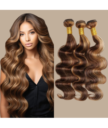 Tissage Vierge Human Hair Body Wave 7A Chatain Méché Blond P4/27 100 Gr destockage