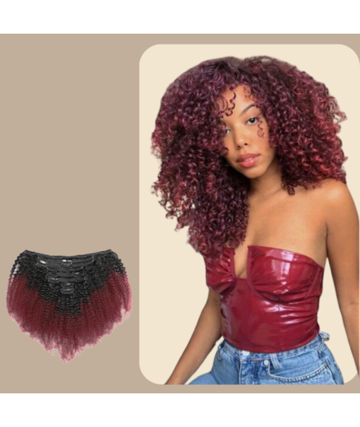 Afro Curly Ombre Dark Brown Clip-In Extensions Kit 99J 120 gr français