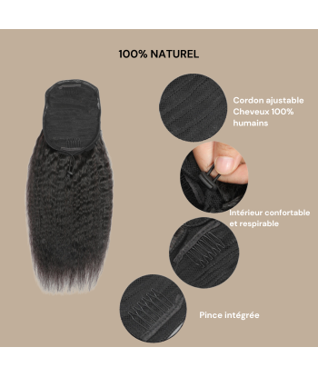 Coda di cavallo castano scuro a cordoncino Remy Hair Kinky Straight destockage