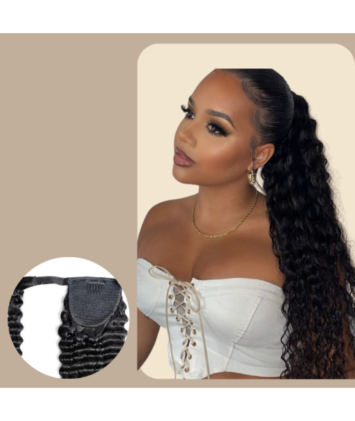 Hästsvans Mörkbrun Magic Ribbon Remy Hair Deep Wave destockage