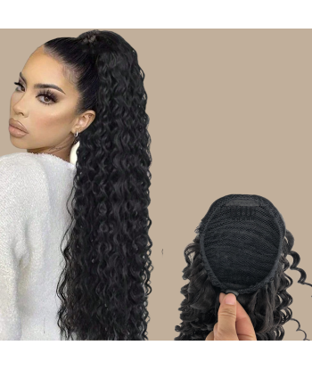 Hästsvans mörkbrun med sladd Remy Hair Deep Wave En savoir plus