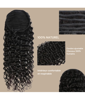 Hästsvans mörkbrun med sladd Remy Hair Deep Wave En savoir plus