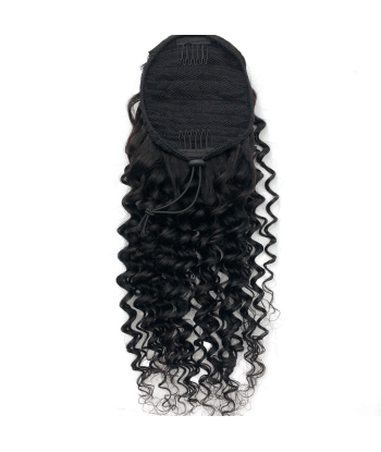 Hästsvans mörkbrun med sladd Remy Hair Deep Wave En savoir plus