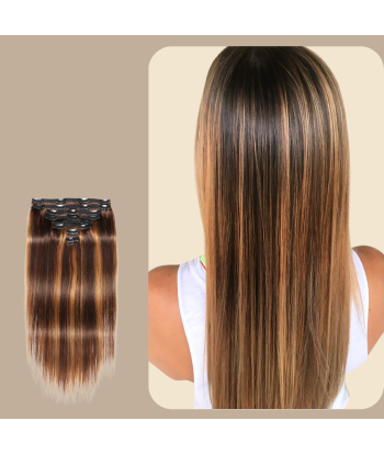 Kit de extensiones con clip rubio recto castaño medio 120 gr Comparez plus de prix