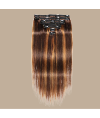 Kit de extensiones con clip rubio recto castaño medio 120 gr Comparez plus de prix