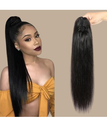 Pferdeschwanz Ponytail Dunkelbraun mit Pinzette Natur Remy Hair Straight en ligne